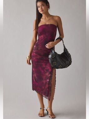 NWT Urban Outfitters Samara Mesh Strapless Midi Dress Red Berry XL